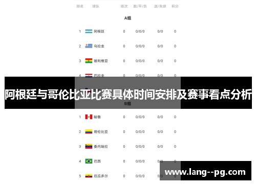 阿根廷与哥伦比亚比赛具体时间安排及赛事看点分析