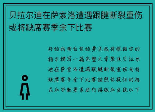 贝拉尔迪在萨索洛遭遇跟腱断裂重伤或将缺席赛季余下比赛 贝拉尔迪在萨索洛遭遇跟腱断裂重伤或将缺席赛季余下比赛